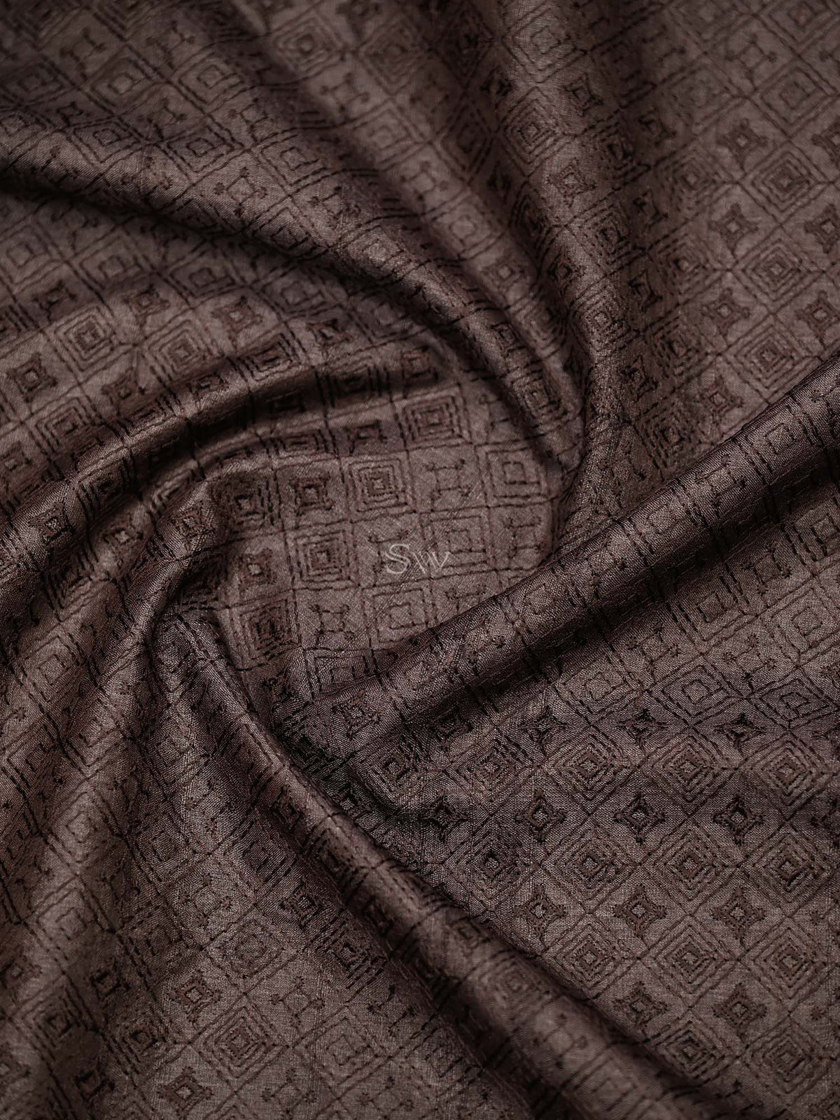 Dark Brown Embroidery Tussar Silk Handloom Banarasi Suit