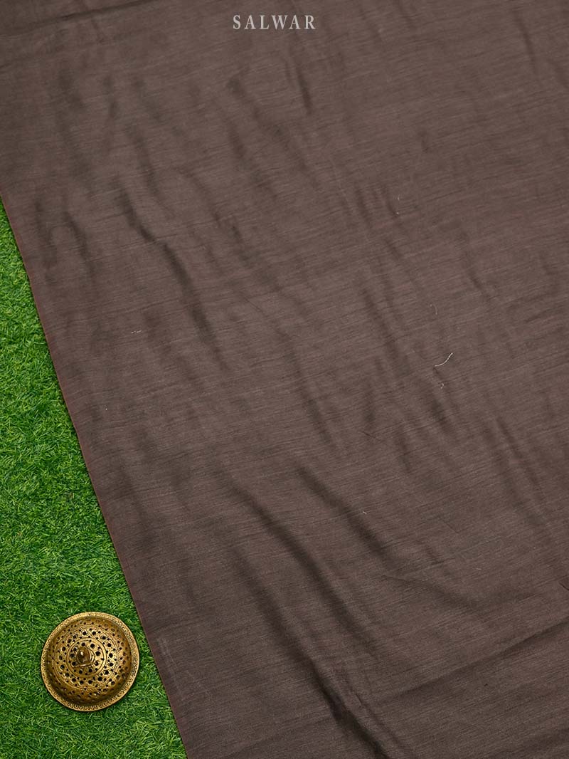 Dark Brown Embroidery Tussar Silk Handloom Banarasi Suit