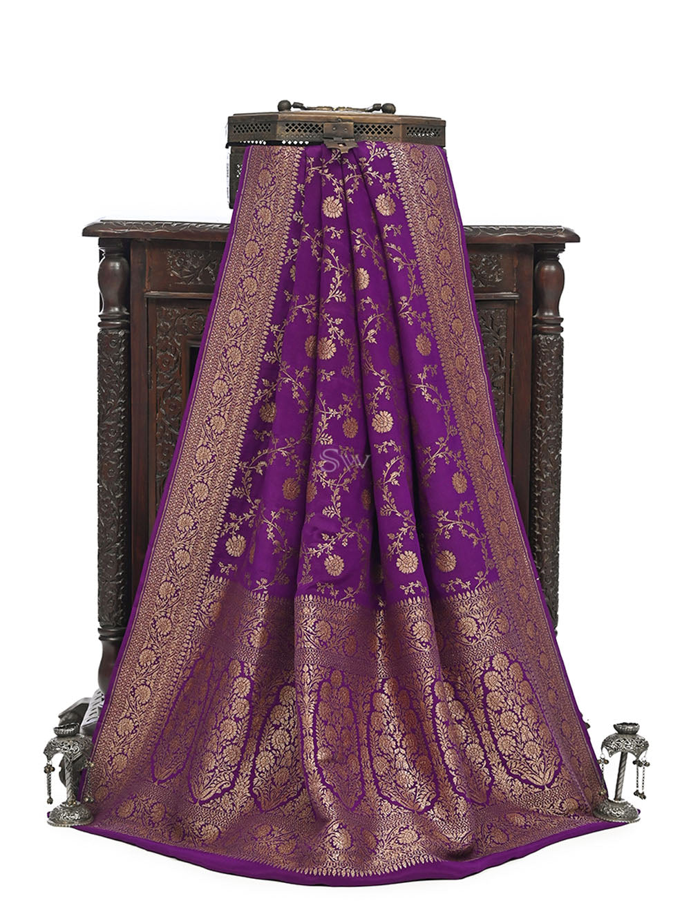 Purple Jaal Crepe Silk Handloom Banarasi Saree - Sacred Weaves