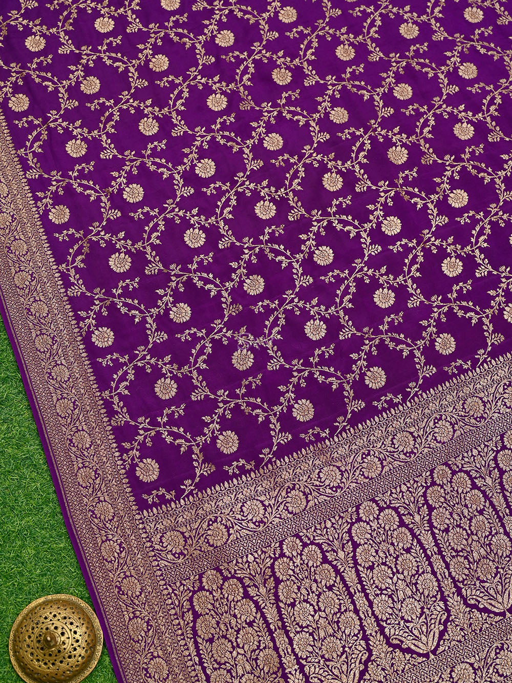 Purple Jaal Crepe Silk Handloom Banarasi Saree - Sacred Weaves