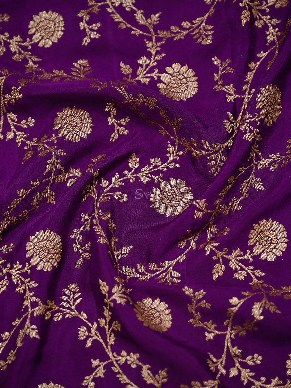 Purple Jaal Crepe Silk Handloom Banarasi Saree - Sacred Weaves