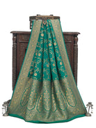 Teal Green Jaal Crepe Silk Handloom Banarasi Saree - Sacred Weaves