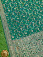 Teal Green Jaal Crepe Silk Handloom Banarasi Saree - Sacred Weaves