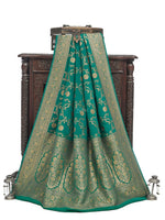 Teal Green Jaal Crepe Silk Handloom Banarasi Saree - Sacred Weaves