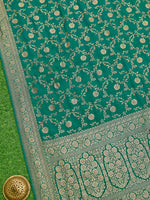 Teal Green Jaal Crepe Silk Handloom Banarasi Saree - Sacred Weaves