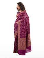 Purple Jaal Crepe Silk Handloom Banarasi Saree - Sacred Weaves