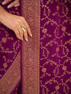 Purple Jaal Crepe Silk Handloom Banarasi Saree - Sacred Weaves