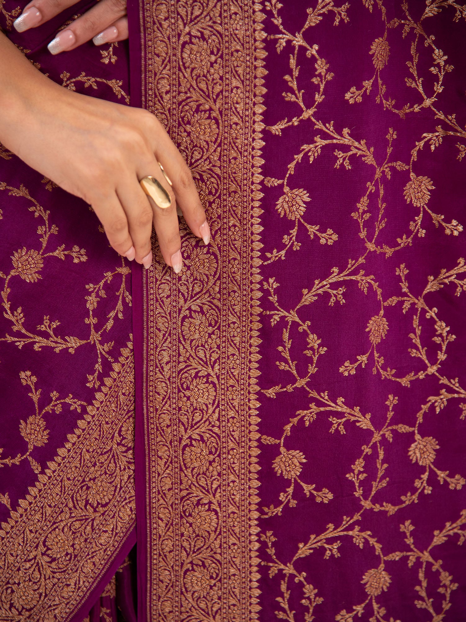 Purple Jaal Crepe Silk Handloom Banarasi Saree - Sacred Weaves