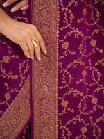 Purple Jaal Crepe Silk Handloom Banarasi Saree - Sacred Weaves