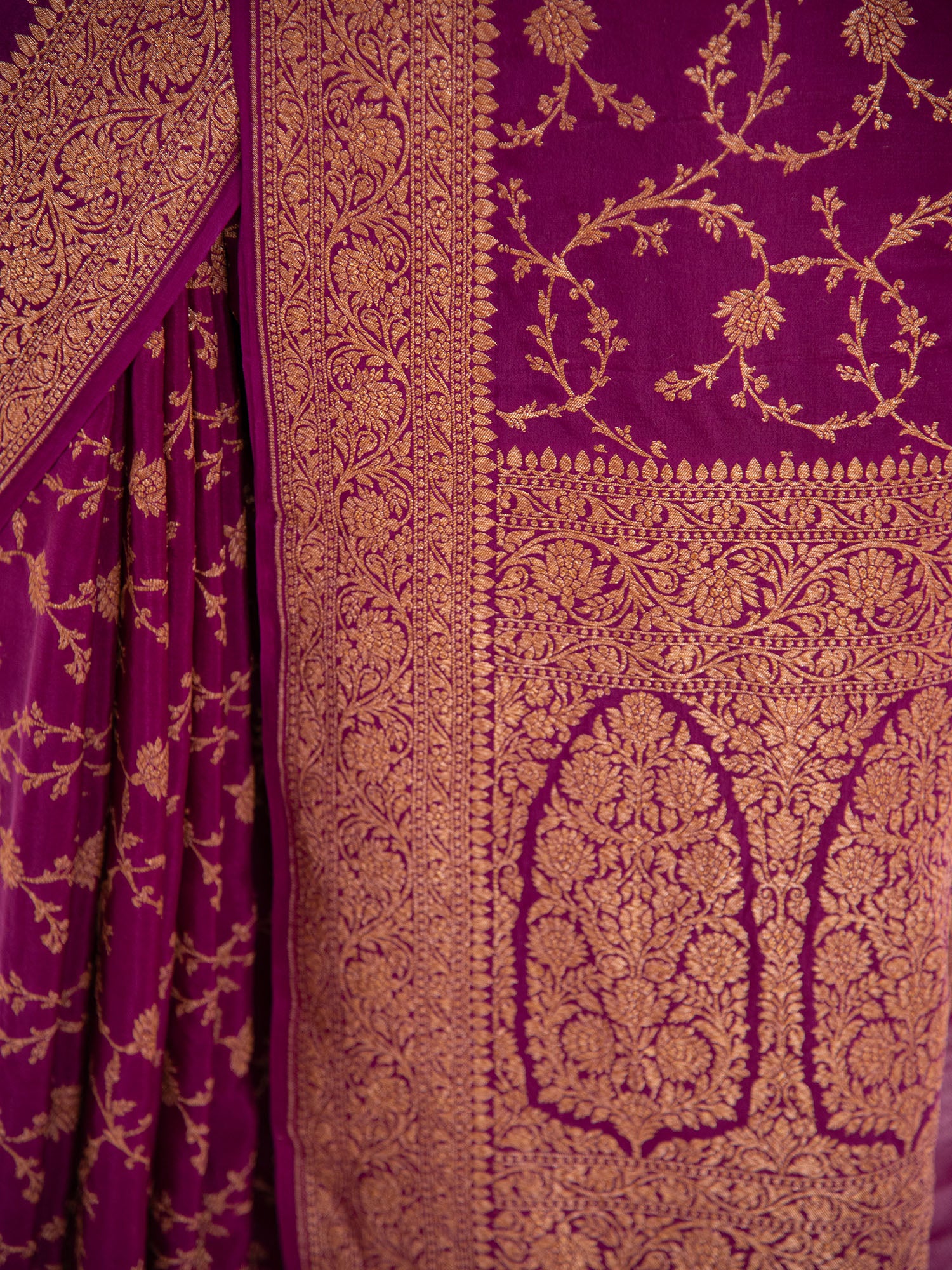 Purple Jaal Crepe Silk Handloom Banarasi Saree - Sacred Weaves