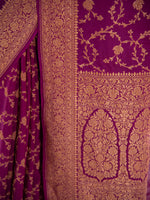 Purple Jaal Crepe Silk Handloom Banarasi Saree - Sacred Weaves