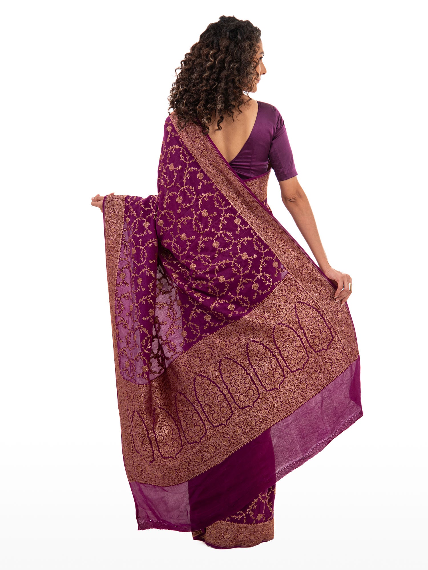 Purple Jaal Crepe Silk Handloom Banarasi Saree - Sacred Weaves