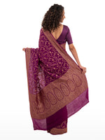 Purple Jaal Crepe Silk Handloom Banarasi Saree - Sacred Weaves