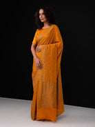 Dark Mustard Jaal Crepe Silk Handloom Banarasi Saree - Sacred Weaves