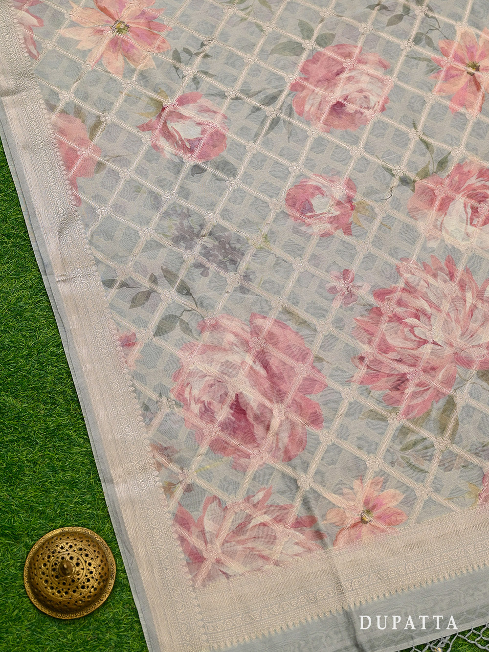 Grey Cotton Silk Handloom Banarasi Suit - Sacred Weaves