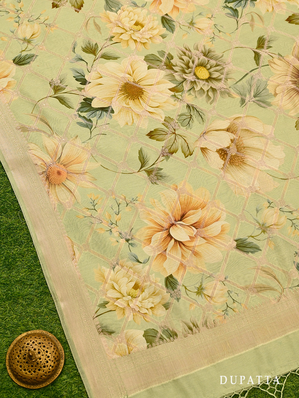 Pista Green Cotton Silk Handloom Banarasi Suit - Sacred Weaves