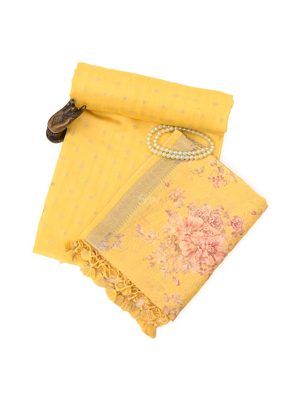 Yellow Cotton Silk Handloom Banarasi Suit