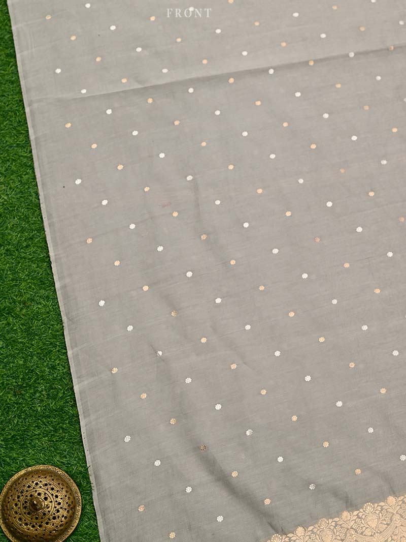 Cloudy Gray Booti Cotton Silk Handloom Banarasi Suit - Sacred Weaves