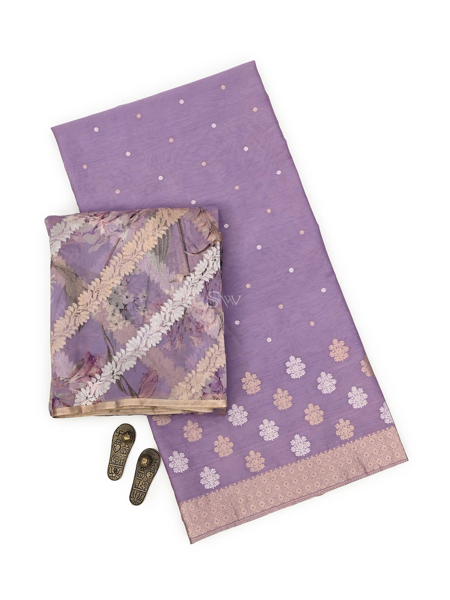 Lilac Booti Cotton Silk Handloom Banarasi Suit - Sacred Weaves