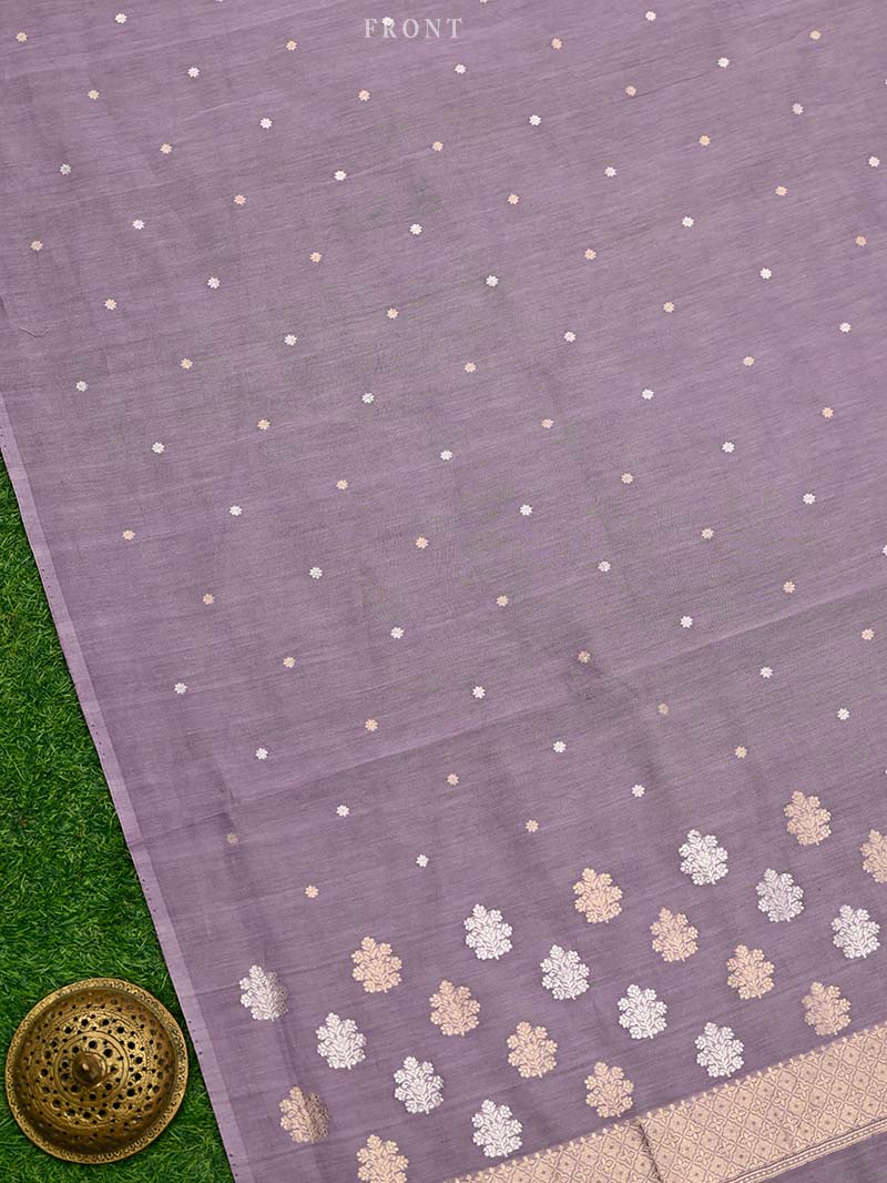 Lilac Booti Cotton Silk Handloom Banarasi Suit - Sacred Weaves