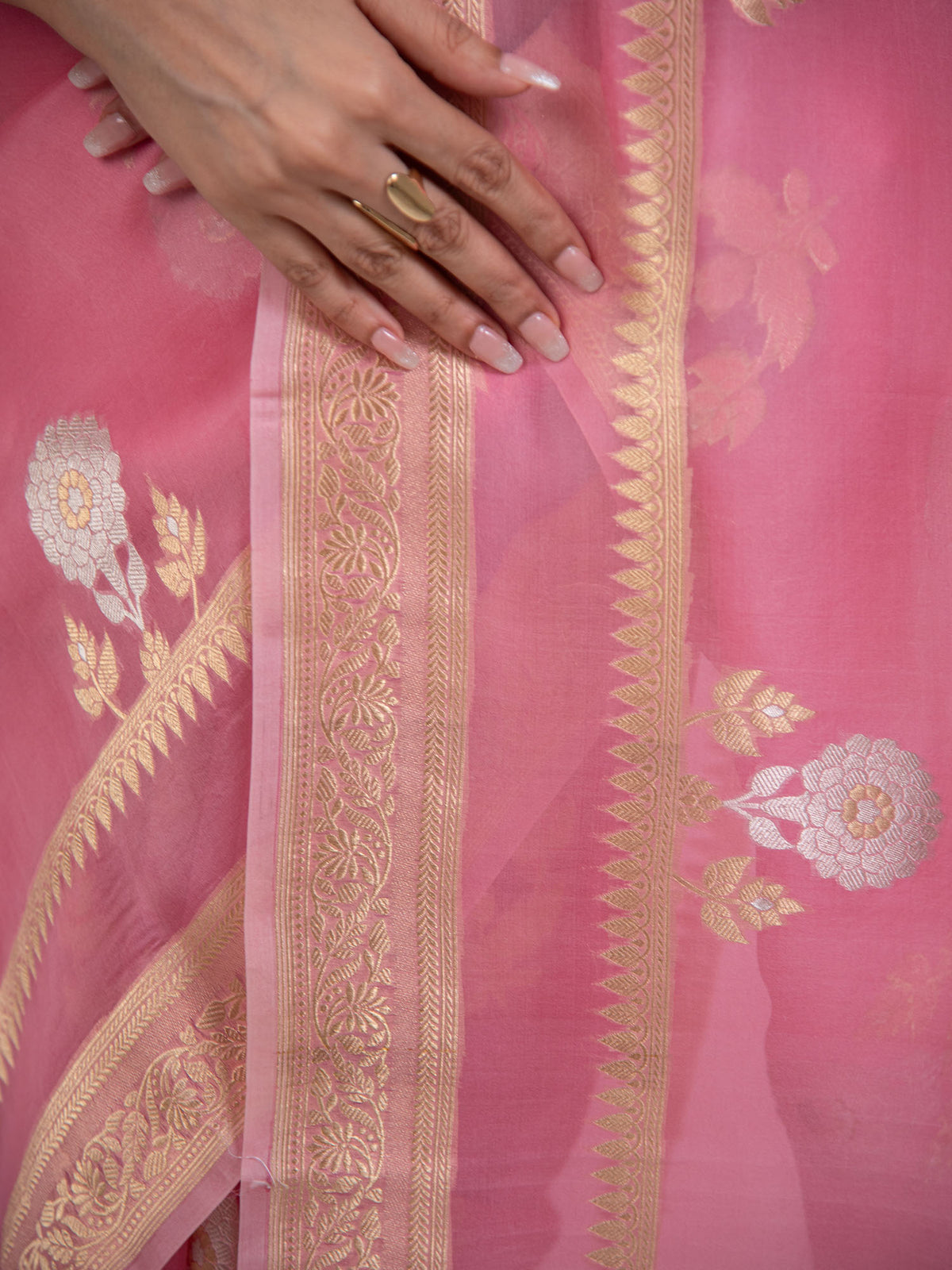Pastel Pink Boota Organza Handloom Banarasi Saree