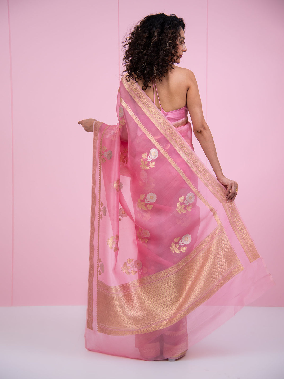 Pastel Pink Boota Organza Handloom Banarasi Saree