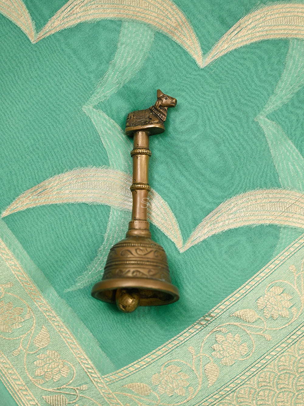 Aqua Green Stripe Organza Handloom Banarasi Saree