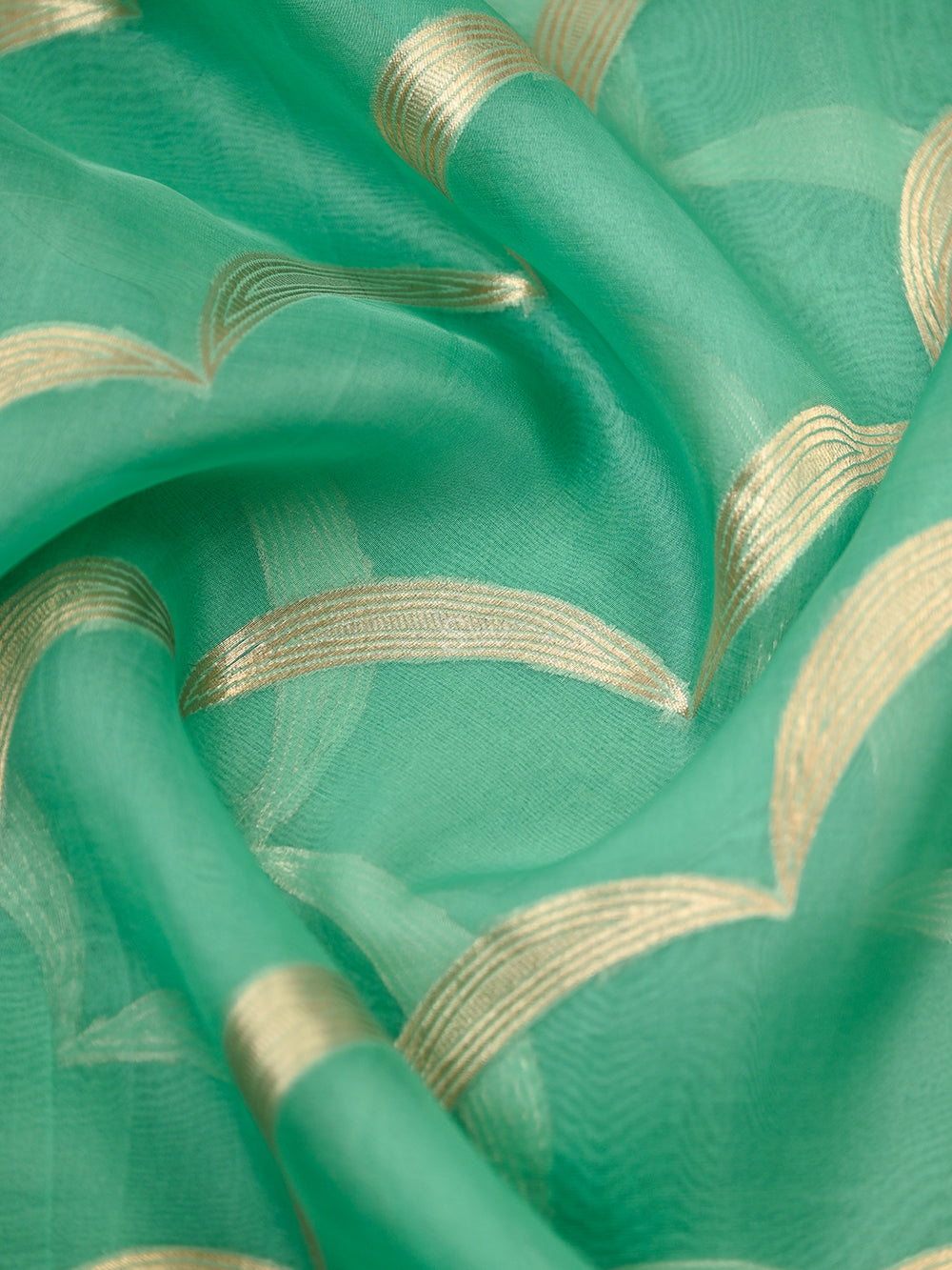 Aqua Green Stripe Organza Handloom Banarasi Saree