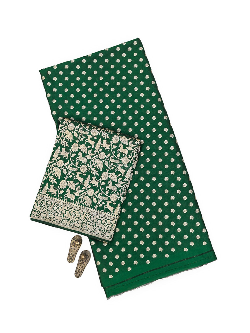Bottle Green Katan Silk Handloom Banarasi Suit - Sacred Weaves
