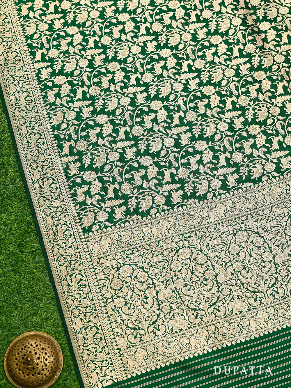 Bottle Green Katan Silk Handloom Banarasi Suit