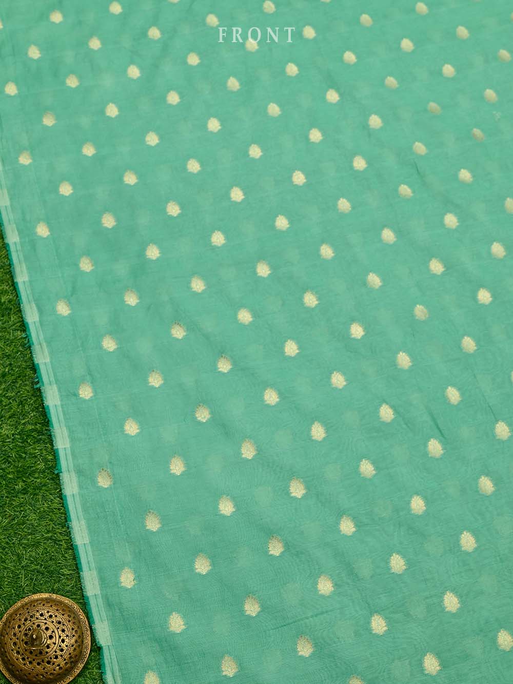 Green Booti Cotton Silk Handloom Banarasi Suit - Gift Box - Sacred Weaves