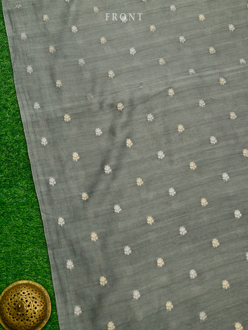 Dark Grey Booti Cotton Silk Handloom Banarasi Suit - Sacred Weaves