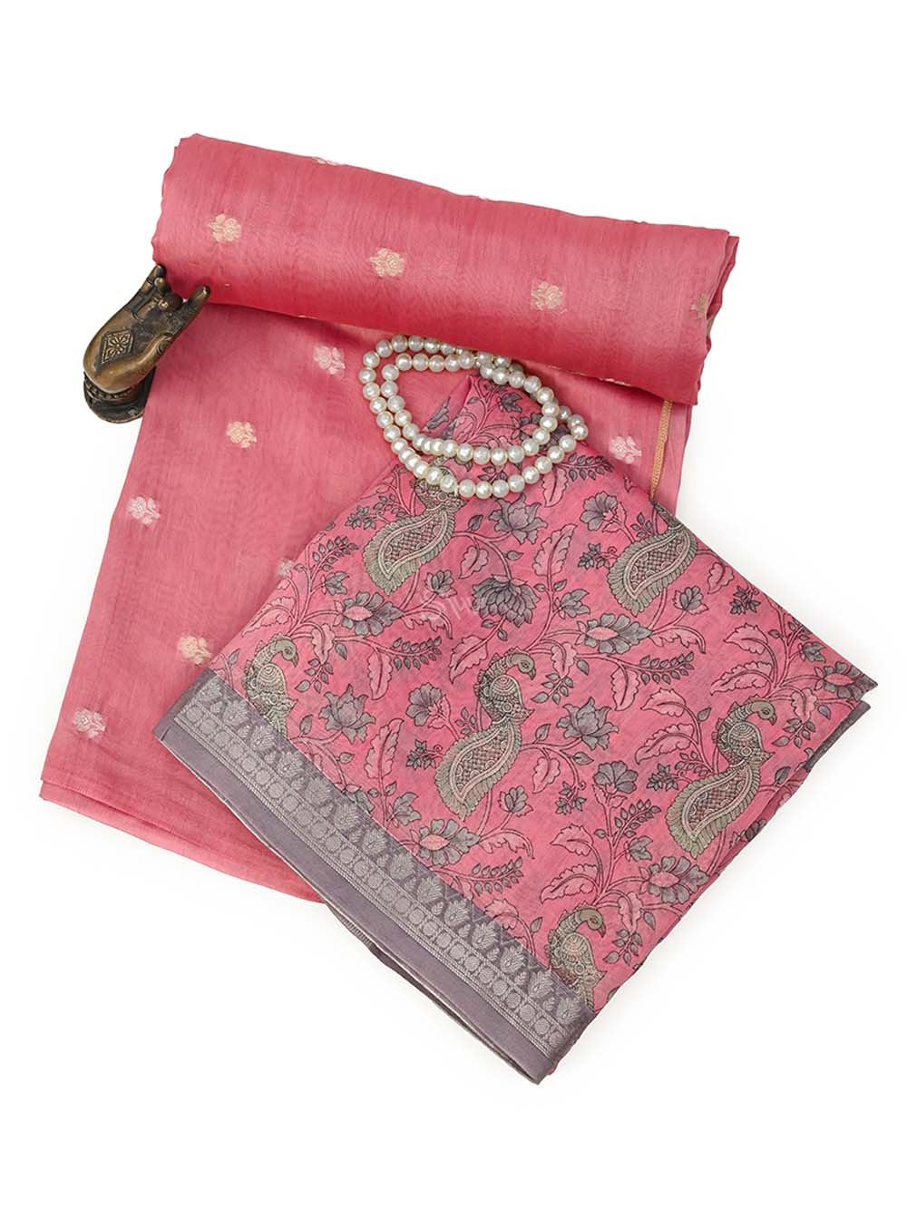 Pink Booti Cotton Silk Handloom Banarasi Suit - Sacred Weaves