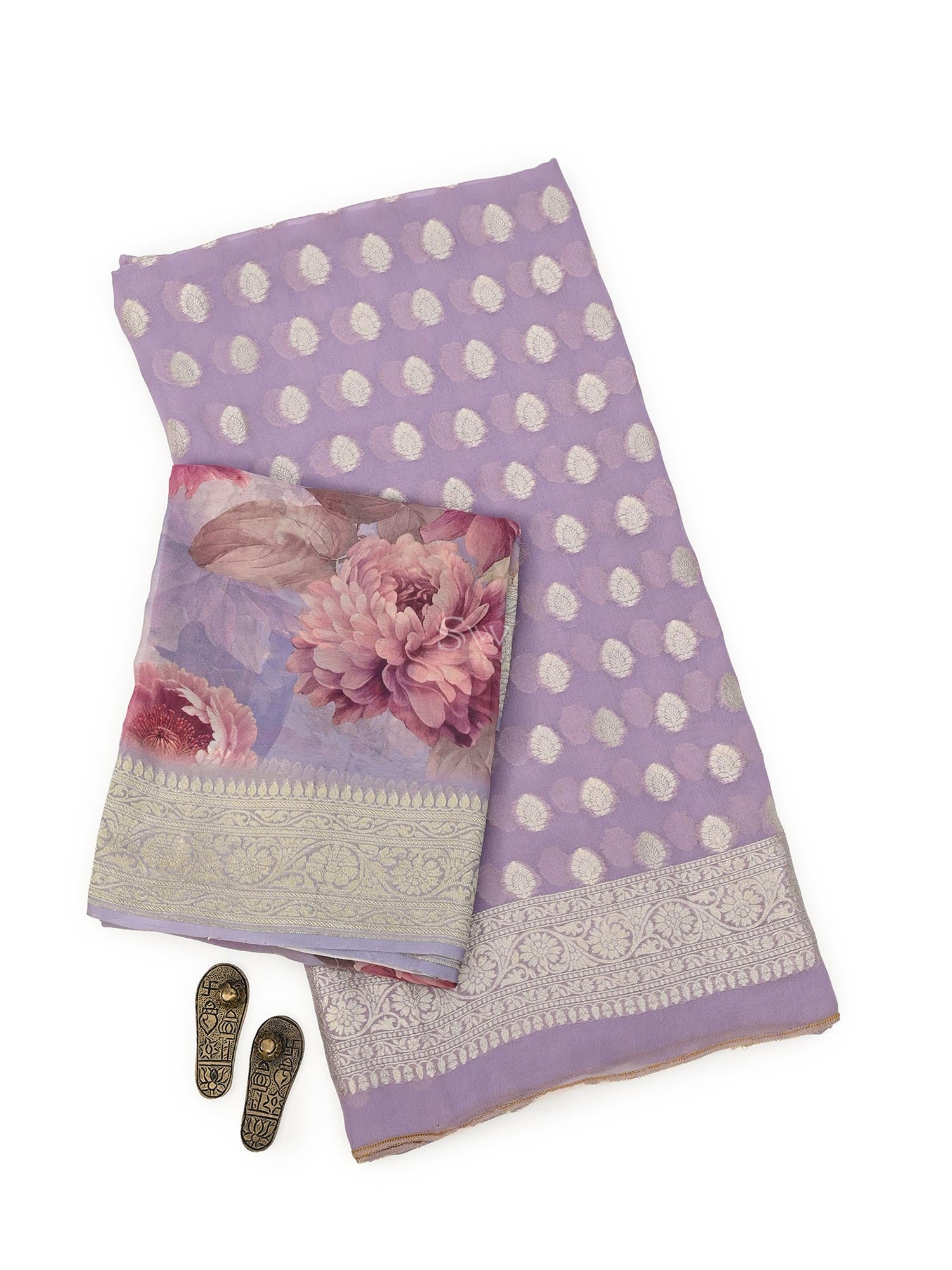 Lilac Booti Khaddi Georgette Handloom Banarasi Suit - Sacred Weaves