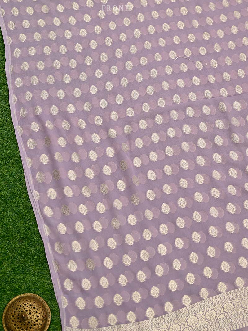 Lilac Booti Khaddi Georgette Handloom Banarasi Suit - Sacred Weaves