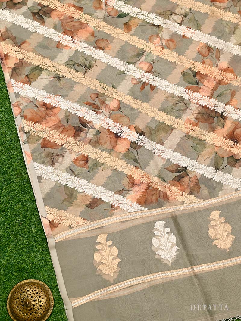 Grey Booti Cotton Silk Handloom Banarasi Suit