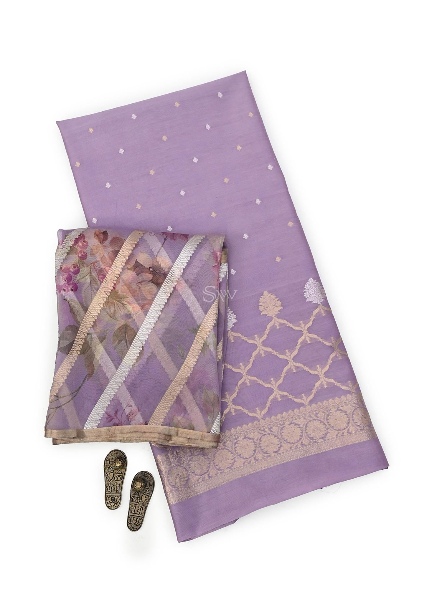 Lilac Booti Cotton Silk Handloom Banarasi Suit - Sacred Weaves