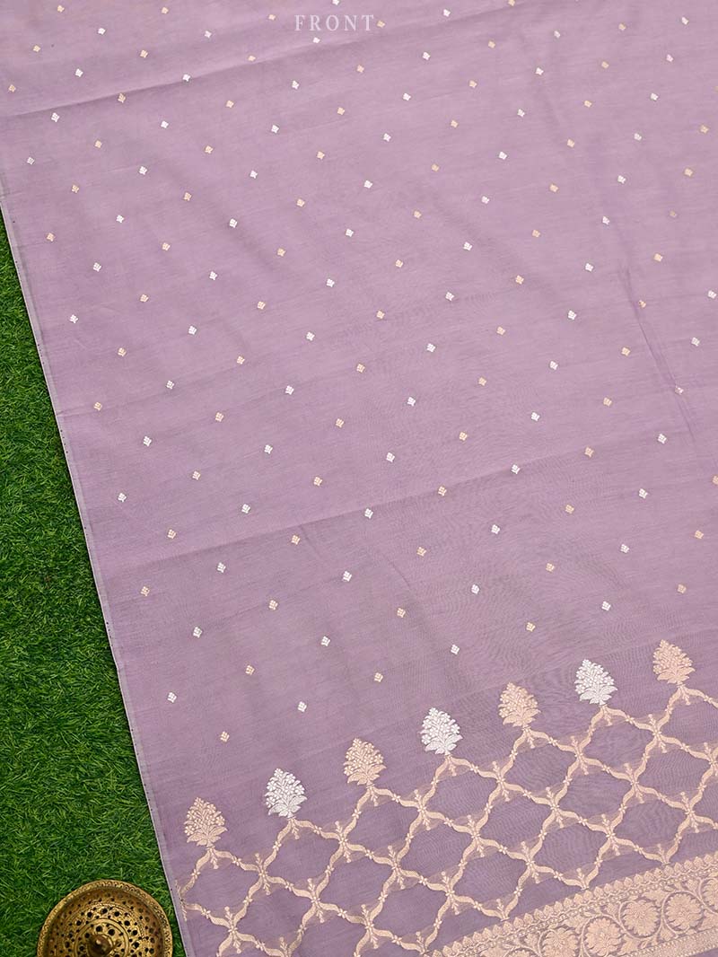 Lilac Booti Cotton Silk Handloom Banarasi Suit - Sacred Weaves