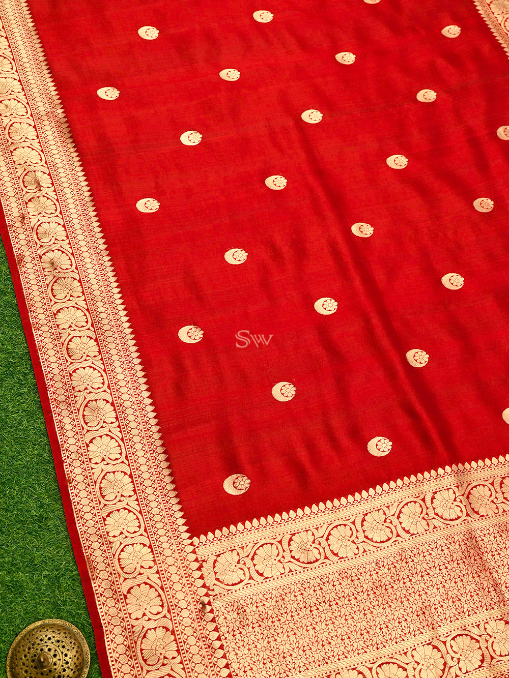 Red Booti Katan Silk Handloom Banarasi Saree - Sacred Weaves