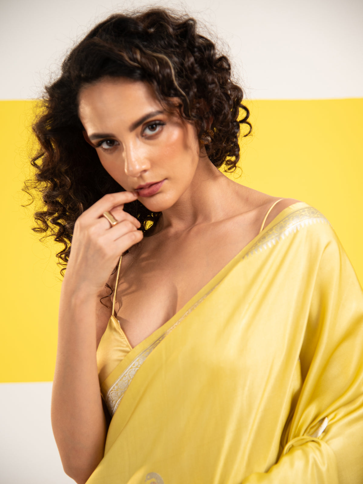 Lime Yellow Shikargah Boota Satin Silk Handloom Banarasi Saree - Sacred Weaves