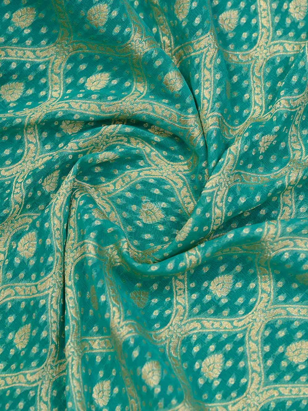 Sea Green Jaal Khaddi Georgette Handloom Banarasi Saree - Sacred Weaves