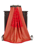 Red Jaal Crepe Silk Handloom Banarasi Saree - Sacred Weaves
