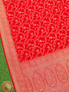 Red Jaal Crepe Silk Handloom Banarasi Saree - Sacred Weaves