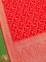 Red Jaal Crepe Silk Handloom Banarasi Saree - Sacred Weaves