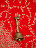 Red Jaal Crepe Silk Handloom Banarasi Saree - Sacred Weaves