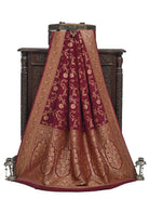 Brown Jaal Crepe Silk Handloom Banarasi Saree - Sacred Weaves