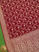 Brown Jaal Crepe Silk Handloom Banarasi Saree - Sacred Weaves
