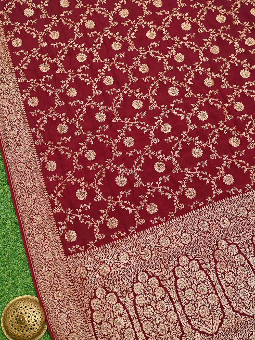 Brown Jaal Crepe Silk Handloom Banarasi Saree - Sacred Weaves