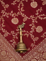 Brown Jaal Crepe Silk Handloom Banarasi Saree - Sacred Weaves