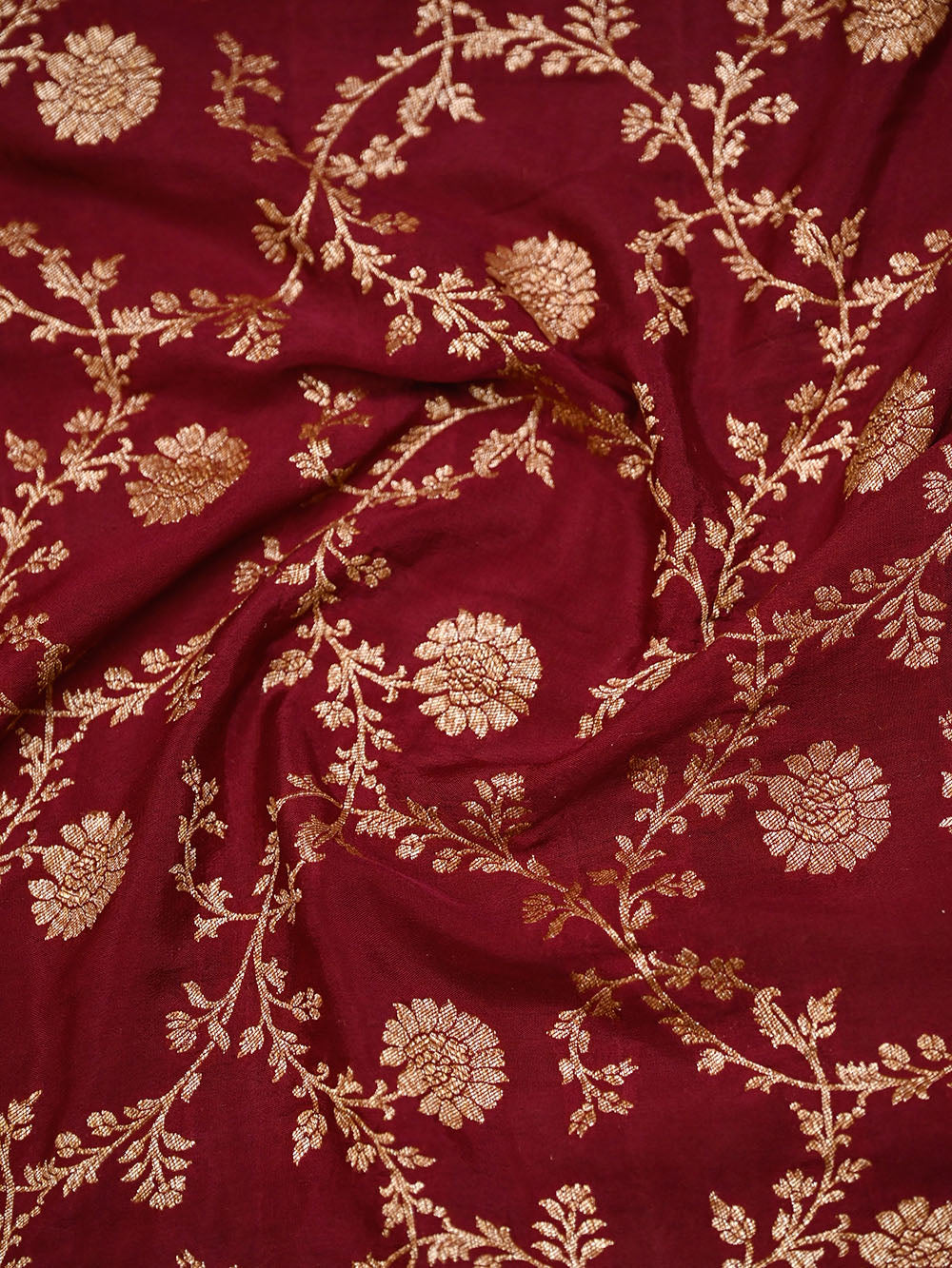 Brown Jaal Crepe Silk Handloom Banarasi Saree - Sacred Weaves